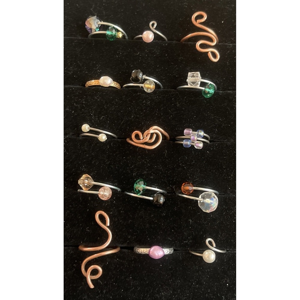 Lot of 15 Wire-Wrapped Rings Beads #26